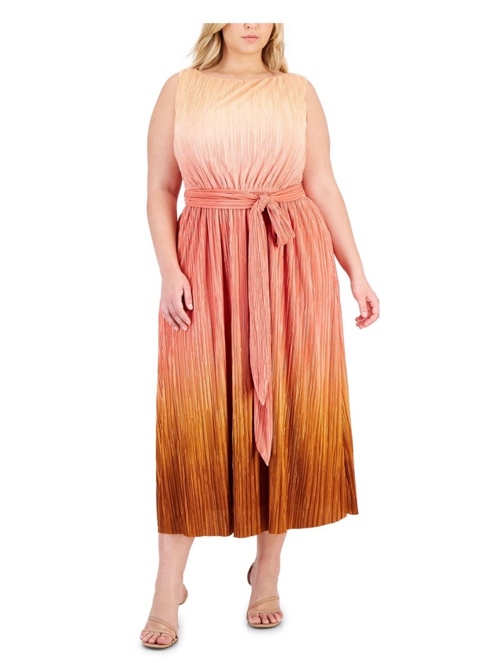 NWT Anne Klein Peach to Copper Ombre Sleeveless Midi Dress Size 1X